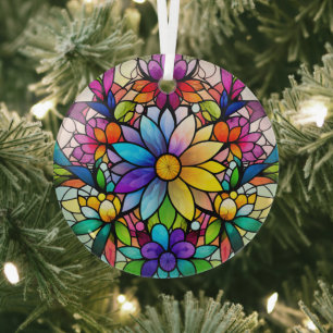 Colourful Flowers Stained Glass Tree Decoration