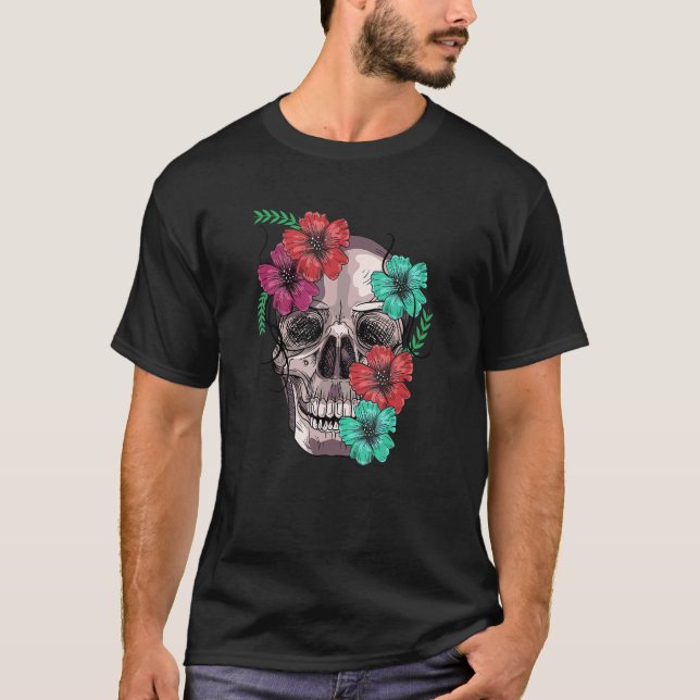 Colourful Flowers Sugar And Floral Skull Day Of Th T-Shirt (Front)