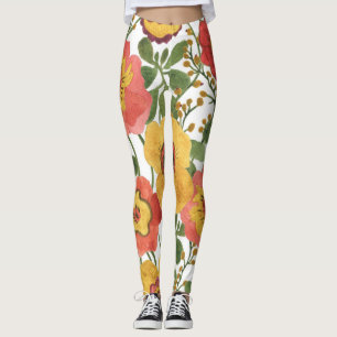 Colourful flowers: summer watercolor pattern. leggings