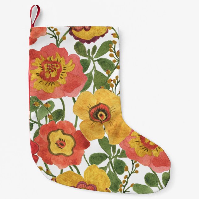Colourful flowers: summer watercolor pattern. small christmas stocking (Front)