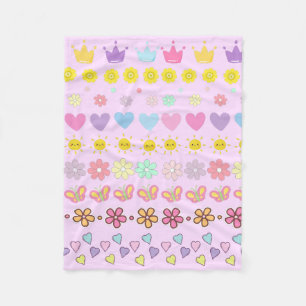Colourful Flowers Sun & Hearts Pattern, Pink Flora Fleece Blanket