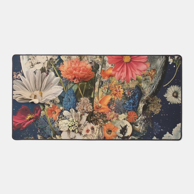 Colourful Flowers Under Full Moon Desk Mat (Front)