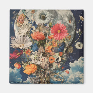 Colourful Flowers Under Full Moon Magnet