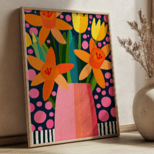 Colourful Flowers Vase Elegant Floral Art Poster