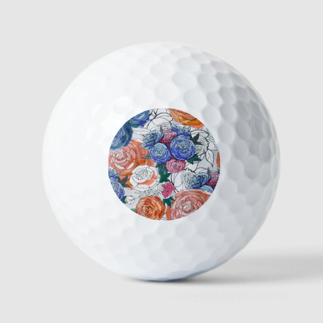 Colourful Flowers: Vibrant Seamless Pattern Golf Balls (Front)