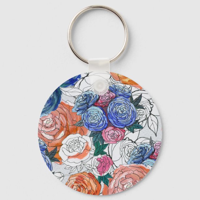 Colourful Flowers: Vibrant Seamless Pattern Key Ring (Front)