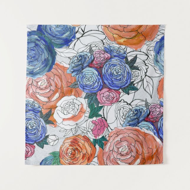 Colourful Flowers: Vibrant Seamless Pattern Tapestry (Front)