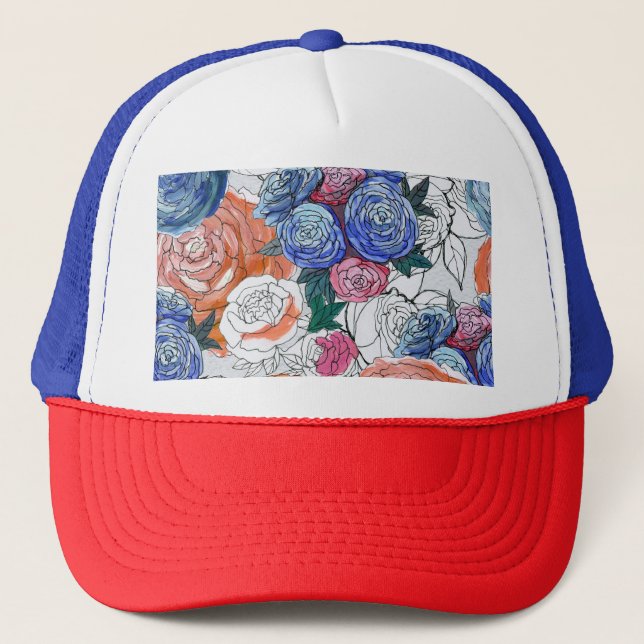Colourful Flowers: Vibrant Seamless Pattern Trucker Hat (Front)