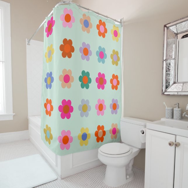 Colourful Flowers Vintage Floral Shower Curtain (In Situ)