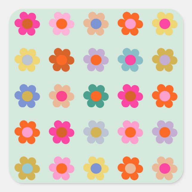 Colourful Flowers Vintage Floral Square Sticker (Front)