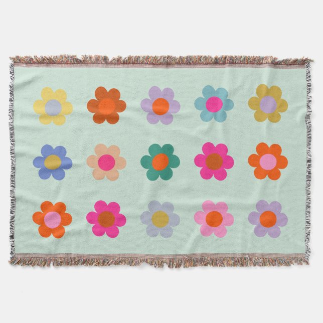 Colourful Flowers Vintage Floral Throw Blanket (Front)