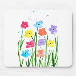 Colourful flowers watercolour Floral Nature chic Mouse Pad