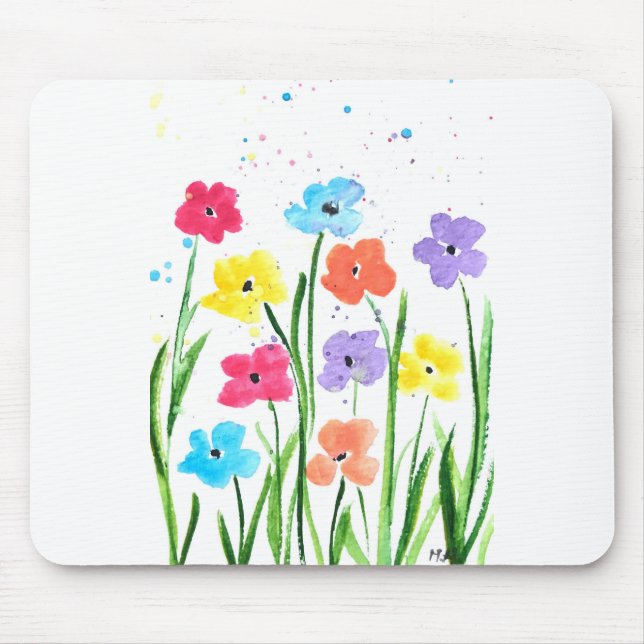 Colourful flowers watercolour Floral Nature chic Mouse Pad (Front)