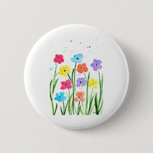 Colourful flowers watercolour painting 6 cm round badge