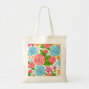 Colourful Flowers White Background Tote Bag