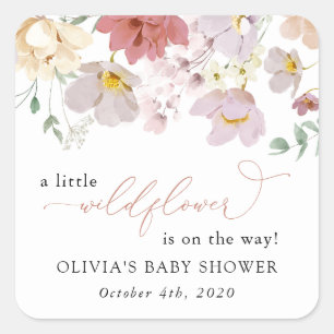 Colourful Flowers, Wildflowers, Boho, Baby Shower Square Sticker