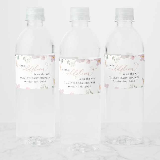 Colourful Flowers, Wildflowers, Boho, Baby Shower Water Bottle Label (Bottles)