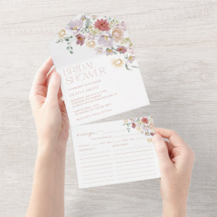 Colourful Flowers, Wildflowers, Boho, Bridal Showe All In One Invitation