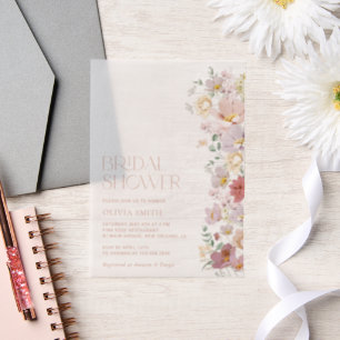 Colourful Flowers, Wildflowers, Boho, Bridal Showe Vellum Invitations