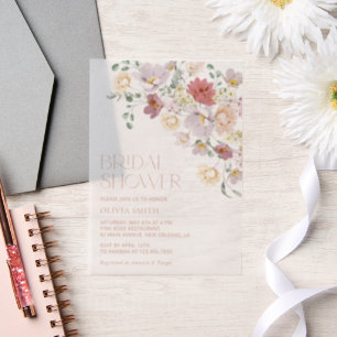 Colourful Flowers, Wildflowers, Boho, Bridal Showe Vellum Invitations