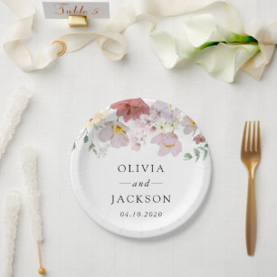 Colourful Flowers, Wildflowers, Boho, Wedding Paper Plate