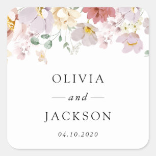 Colourful Flowers, Wildflowers, Boho, Wedding Square Sticker