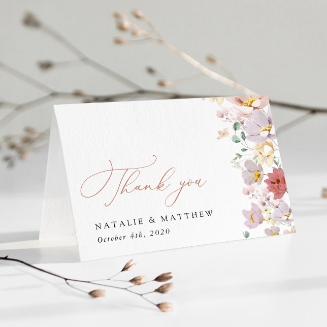 Colourful Flowers, Wildflowers, Boho, Wedding Thank You Card (Creator Uploaded)