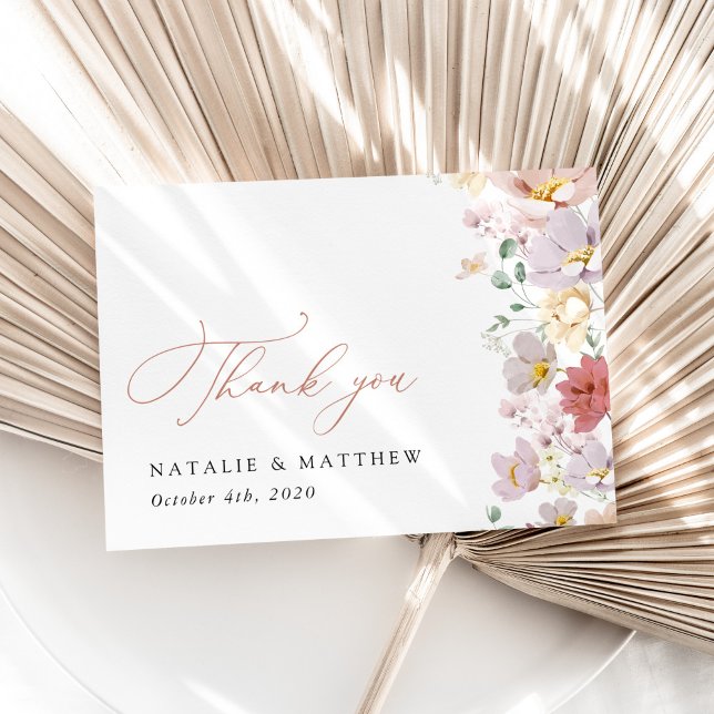Colourful Flowers, Wildflowers, Boho, Wedding Thank You Card (Creator Uploaded)