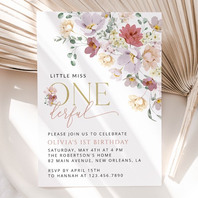 Colourful Flowers, Wildflowers, First Birthday Invitation (Creator Uploaded)