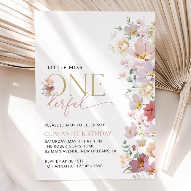 Colourful Flowers, Wildflowers, First Birthday Invitation (Creator Uploaded)