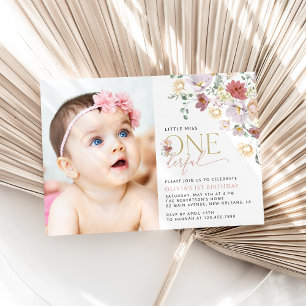 Colourful Flowers, Wildflowers, First Birthday Invitation