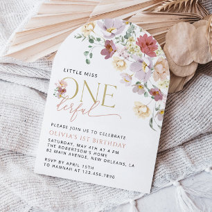 Colourful Flowers, Wildflowers, First Birthday Invitation