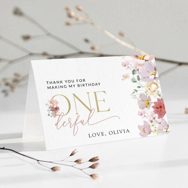 Colourful Flowers, Wildflowers, First Birthday Thank You Card (Creator Uploaded)