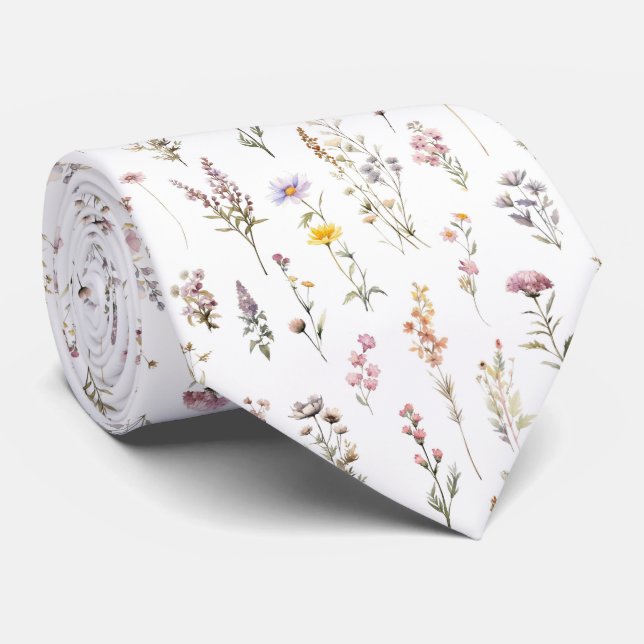 Colourful Flowers, Wildflowers, Garden Flowers Tie (Rolled)