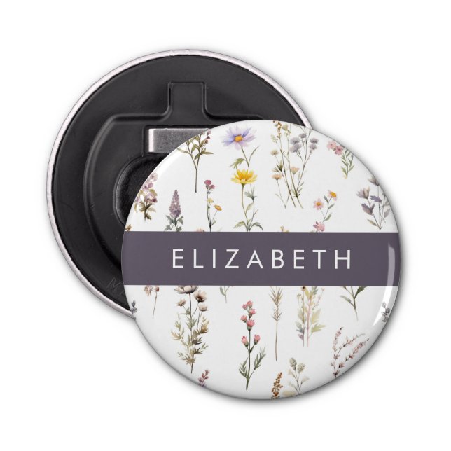 Colourful Flowers, Wildflowers, Greenery, Your Nam Bottle Opener (Front)