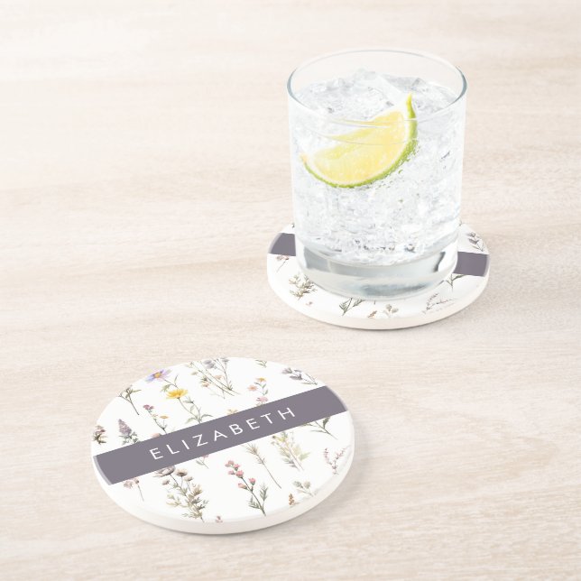 Colourful Flowers, Wildflowers, Greenery, Your Nam Coaster (Side)