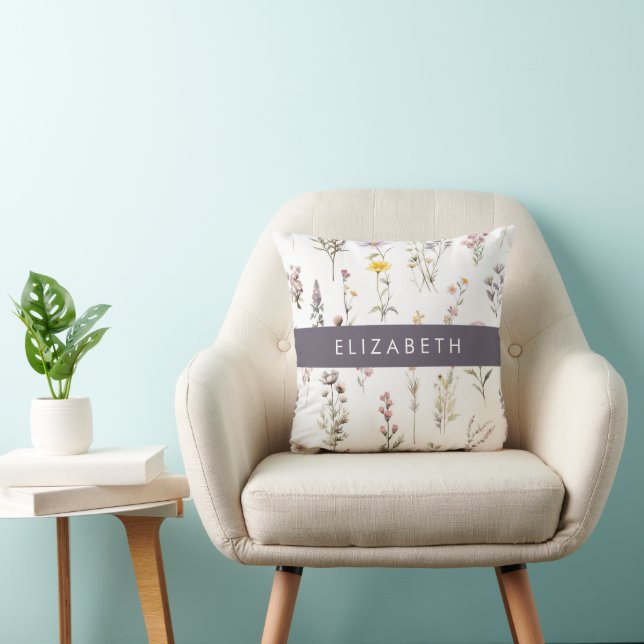 Colourful Flowers, Wildflowers, Greenery, Your Nam Cushion (Chair)