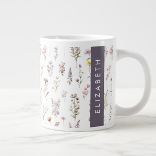 Colourful Flowers, Wildflowers, Greenery, Your Nam Large Coffee Mug