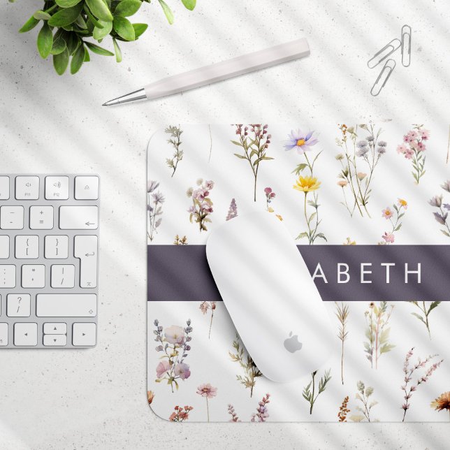 Colourful Flowers, Wildflowers, Greenery, Your Nam Mouse Pad (Creator Uploaded)