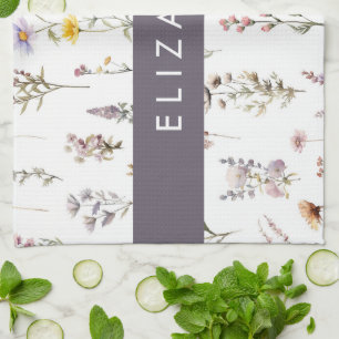 Colourful Flowers, Wildflowers, Greenery, Your Nam Tea Towel