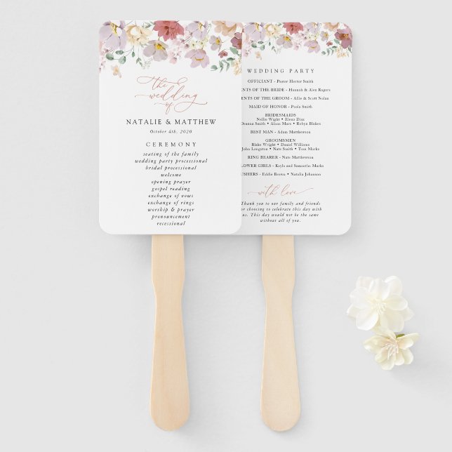 Colourful Flowers, Wildflowers, Wedding Program Hand Fan (Front and Back)