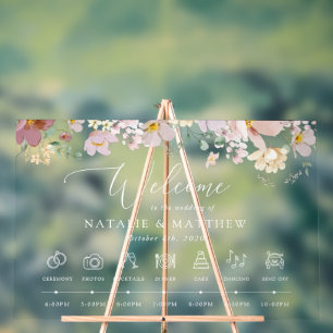 Colourful Flowers, Wildflowers, Wedding Timeline Acrylic Sign