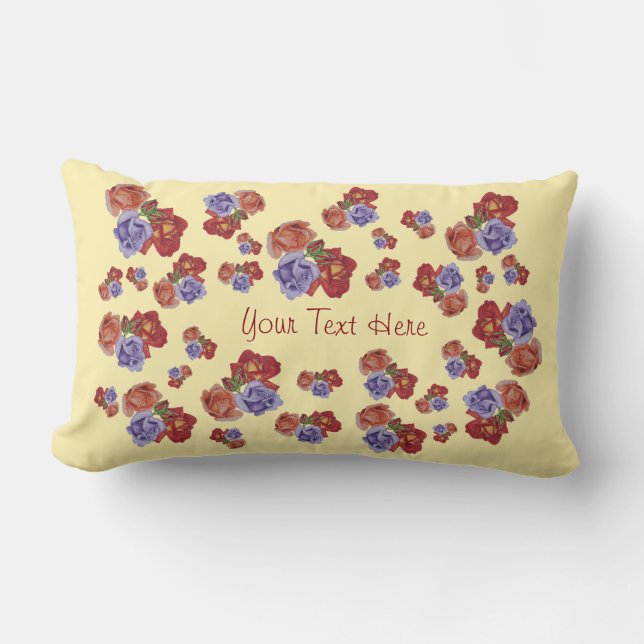 colourful flowers with rose buds and red roses lumbar cushion (Front)