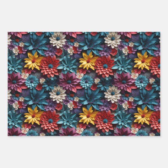 Colourful Flowers Wrapping Paper Sheets (Front)
