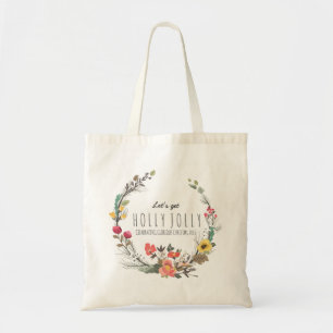 Colourful Flowers Wreath Christmas Text Template Tote Bag
