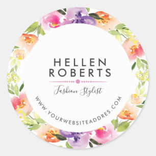 Colourful Flowers Wreath Classic Round Sticker