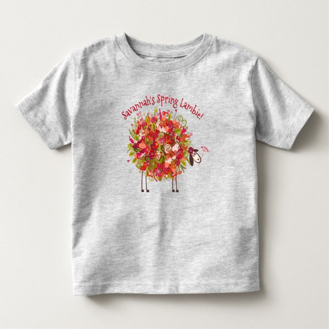 Colourful Flowery Spring Lamb - Personalised Toddler T-Shirt (Front)