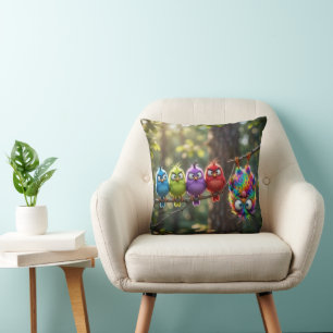 Colourful Fluffy Birdies Cushion