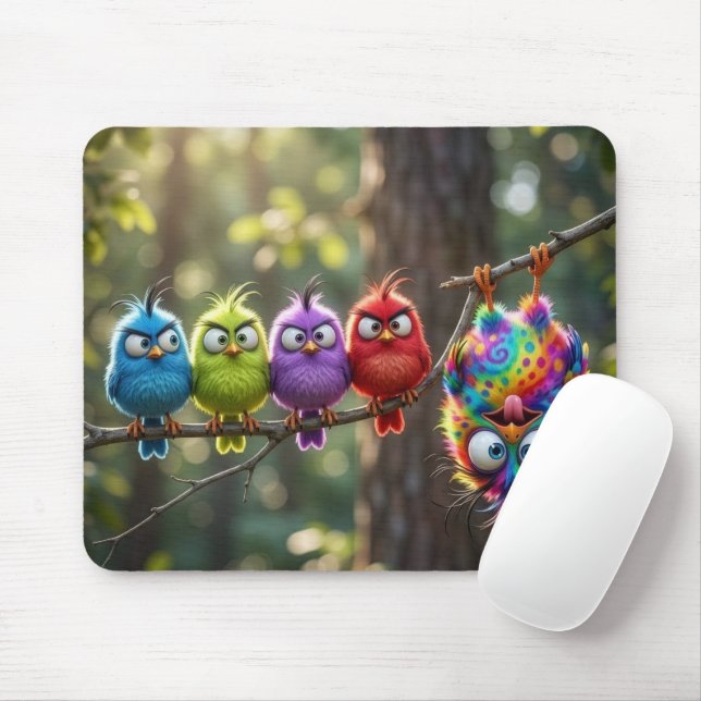 Colourful Fluffy Birdies Mouse Pad (With Mouse)