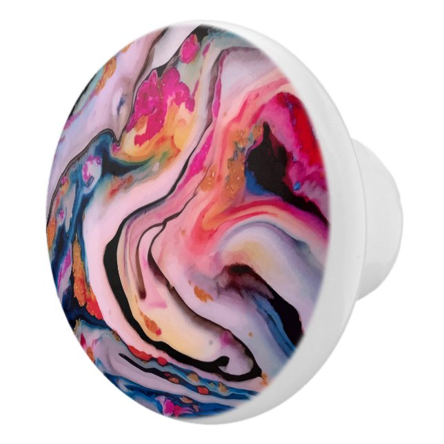Colourful Fluid Marbling Abstraction  Ceramic Knob (Right)